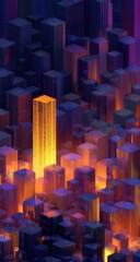 Obraz premium Glowing skyscraper in abstract city; digital art, website banner