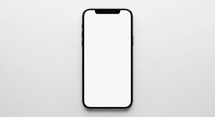 A modern smartphone with a blank white screen is isolated on a white background