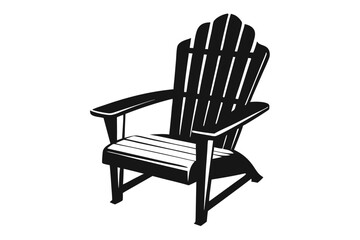 Black Adirondack Chair Silhouette, Outdoor Wooden Furniture Vector Illustration for Print and Web Design
