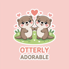 Two Adorable Otters in Love, Creating a Heartwarming Scene , Otters in Love: A Symbol of Affection and Sweetness in Vector Art