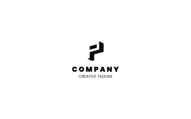 3D monochrome logo design template with letter P in isometric bottom left view