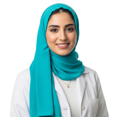 smiling female muslim doctor in hijab on Isolated transparent background png. generated with AI