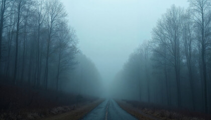 A thick fog enveloped the trees in the forest