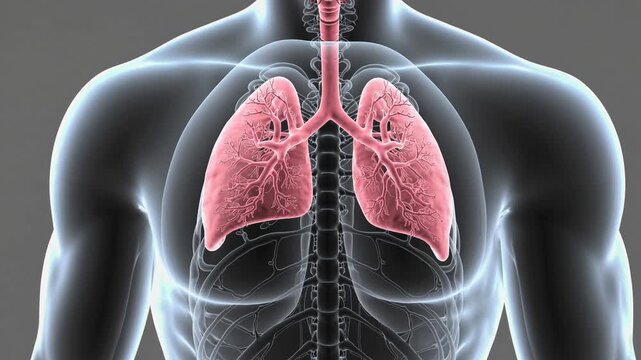 Closeup Animation Showcasing Detailed Human Respiratory System, Ideal for Health and Wellness Projects, Evoking a Sense of Empowerment.