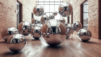 Group of metallic cubes scattered in soft lighting, abstract design. 