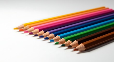 Naklejka premium A striking display of colorful pencils in a diagonal arrangement against a white background.