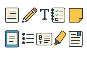 Colorful Icons Set for Writing, Note-Taking, and Documentation