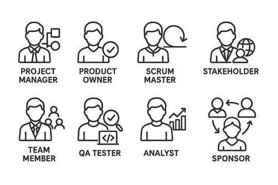 Minimalistic Icons of Project and Software Development Team Roles