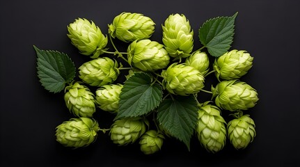 Obraz premium A hand presenting vibrant green hop cones for brewing—a banner template ideal for beer brand promotions, harvest festivities, Oktoberfest, and Beer Day, with ample space for your text.