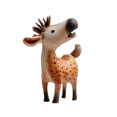 Whimsical ceramic deer figurine with spotted pattern and expressive face isolated on transparent background