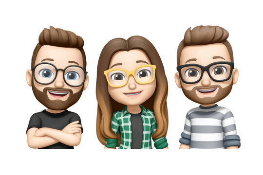 Three memoji characters showcasing diverse styles and expressions in a fun and vibrant design