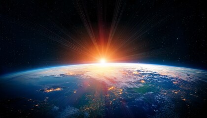 beautiful sunrise over the earth from space