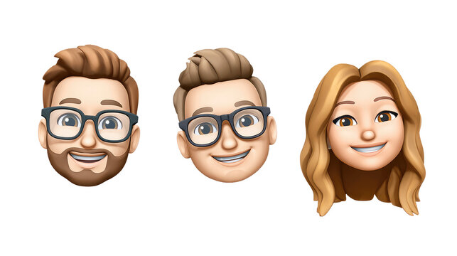 Three diverse memojis showcasing different hairstyles and expressions suitable for various digital conversations