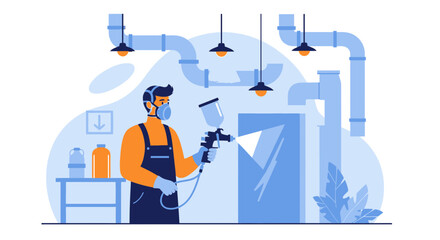 Professional Painting Service Depicted By Cartoon Painter With Spray Gun