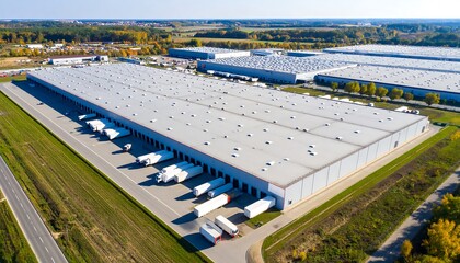 Aerial view of large warehouse complex