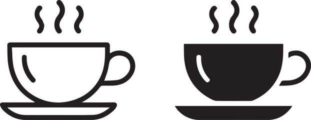 minimalist coffee cup icons with steam, flat outline vector for cafe logo, menu design and packaging, ai eps jpeg png