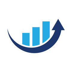 Business Growth Chart Vector, Blue Bar Graph with Upward Arrow Icon