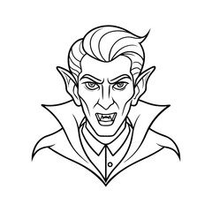 Black Line Drawing of Vampire Face on White Background  