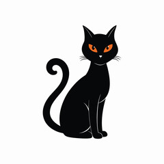 black cat silhouette halloween vector  on white background
