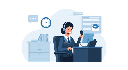 Professional Woman Providing Customer Support Through Technology At Workplace