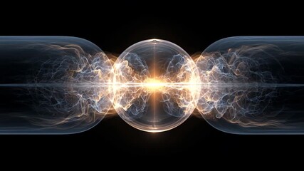 quantum tunneling a glowing particle passing through a semi-transparent barrier