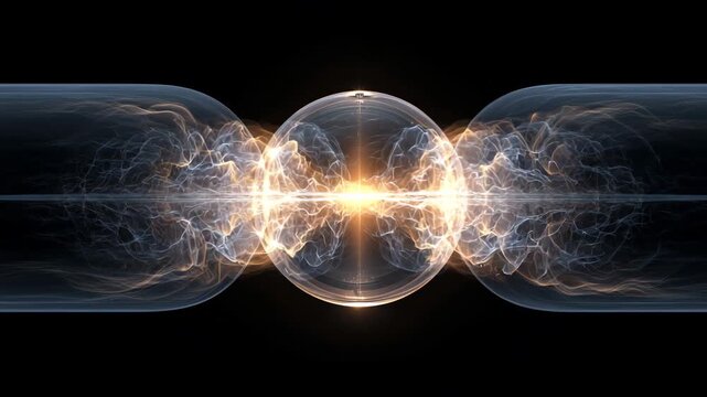 quantum tunneling a glowing particle passing through a semi-transparent barrier