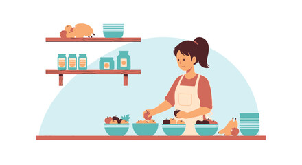 Fototapeta premium Woman In The Kitchen Sorting Fresh Organic Fruit For Healthy Meals