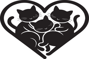 Three adorable cats in a heart shape perfect for valentines day or animal love designs