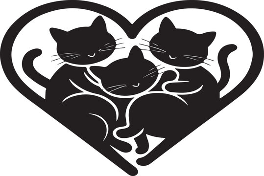 Three adorable cats in a heart shape perfect for valentines day or animal love designs