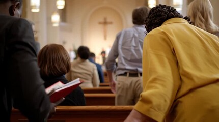 Sunday Church service - the congregation receives a sermon inside the cathedral or temple during a religious ceremony with neighbors