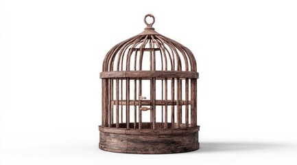 Empty, weathered wooden birdcage