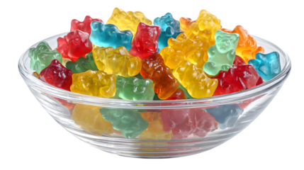 jelly beans in a glass bowl on white background