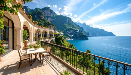 Naklejka premium Coastal luxury patio with ocean view