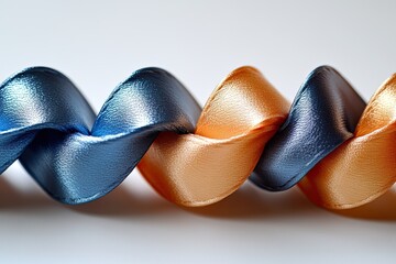 Shimmering Blue and Gold Satin Ribbons Intertwined in a Graceful Spiral