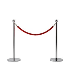 Elegant Red Velvet Rope Barrier with Polished Stainless Steel Posts