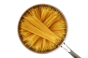 Uncooked spaghetti in a metal pan