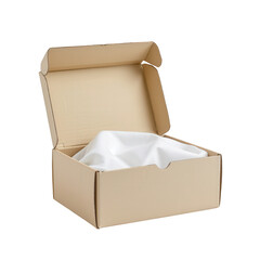 Open Cardboard Box with White Tissue Paper Inside for Gift Packaging