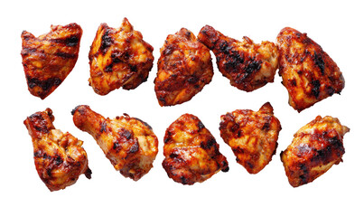Grilled chicken pieces, seasoned and browned