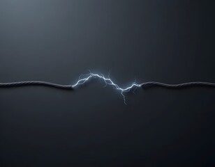 Powerful electrical surge between cut wires on dark background demonstrating connectivity issues