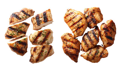 Two circular arrangements of grilled chicken breast