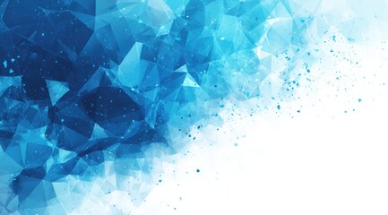 Abstract geometric design, shades of blue, fading to white, with scattered particles