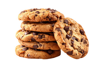 Stack of chocolate chip cookies.  Golden brown, slightly crisp cookies, studded with dark chocolate chips, are stacked and angled, sitting in front of a black background
