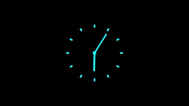clock icon vector clock face animation. Minimalist Clock Isolated Animation. Abstract spinning clock icon animation on black background.