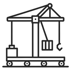 Linear icon of a gantry crane with wheels for hoisting operations