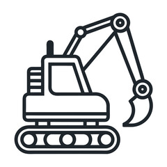 Clamshell grab excavator flat line icon for construction and industry