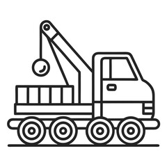 Minimalist line art icon of a construction crane truck