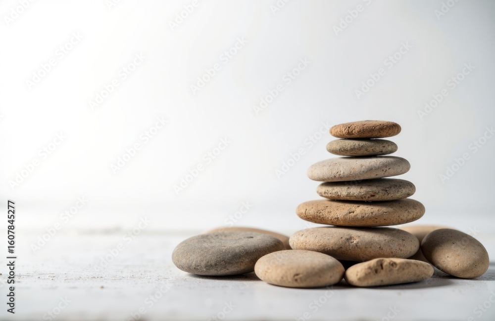 Poster calm stacked stones arranged on a light surface with a soft background