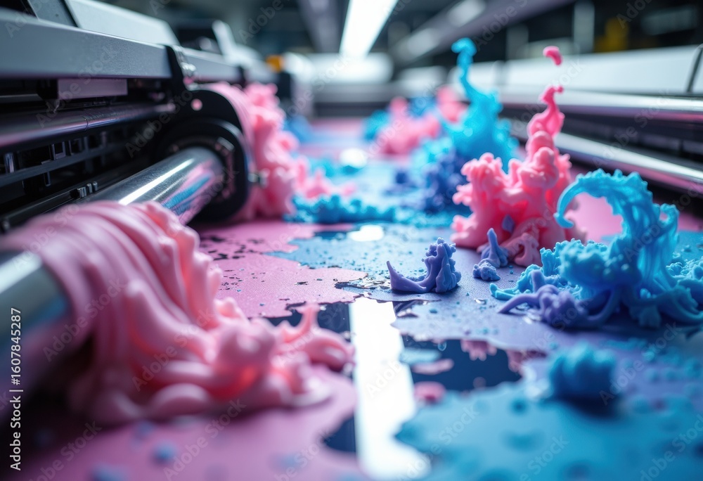 Poster colorful ink splashes spread across a glass surface creating vibrant abstract patterns