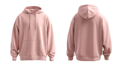 Front and back view of a light pink hoodie