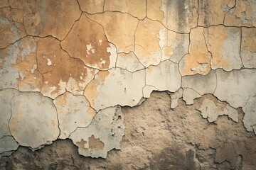 Obraz premium Close-up of Textured Rough Concrete Wall with Peeling Paint in Earth Tones
